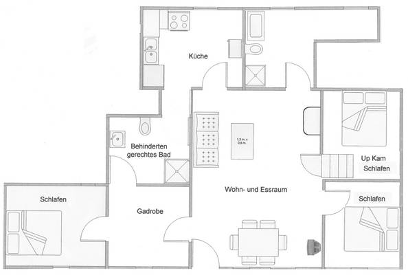 Grundriss der Ferienwohnung Bauernhaus auf dem Ferienhof Epker im Münsterland
