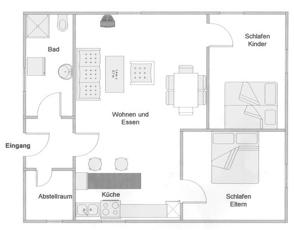 Grundriss der Ferienwohnung Sonnengarten auf dem Ferienhof Epker im Münsterland
